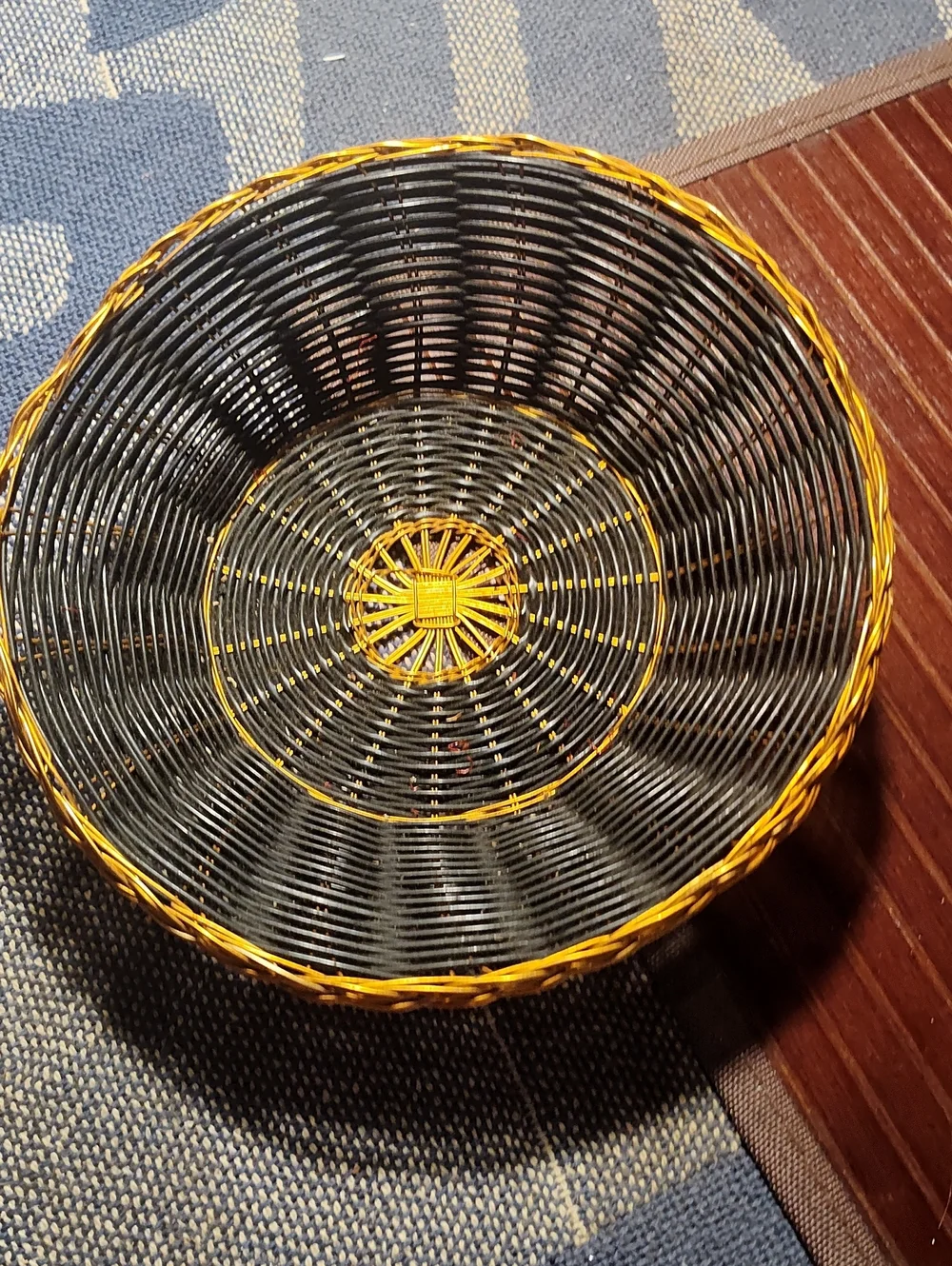 Handwoven Black and Yellow Decorative Wicker Basket